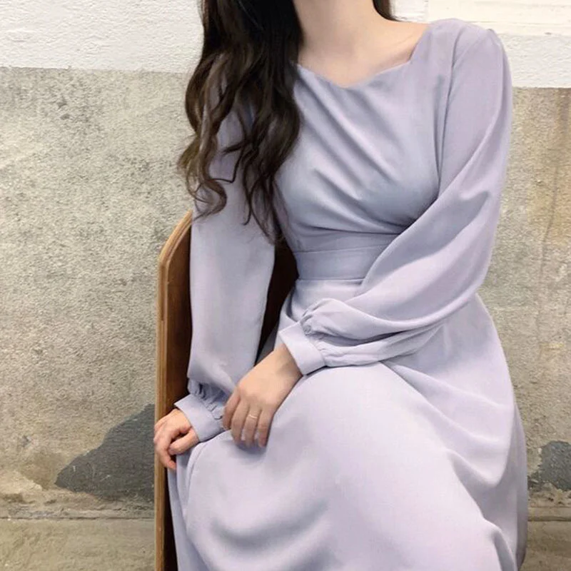 Korean Long Sleeve Dress Chic Autumn Simple Age Reduction Square Sugar Collar Bubble Sleeve Medium Long Lace Up Waist Closing
Korean Long Sleeve Dress Chic Autumn Simple Age Reduction Square Sugar Collar Bubble Sleeve Medium Long Lace Up Waist Closing