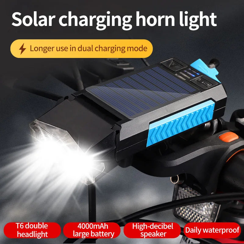 4000mAh Solar USB Charging LEDRainproof Bicycle Headlight With Horn Mobile Power Flashlight Bicycle Accessories CyclingeQuipment
4000mAh Solar USB Charging LEDRainproof Bicycle Headlight With Horn Mobile Power Flashlight Bicycle Accessories CyclingeQuipment