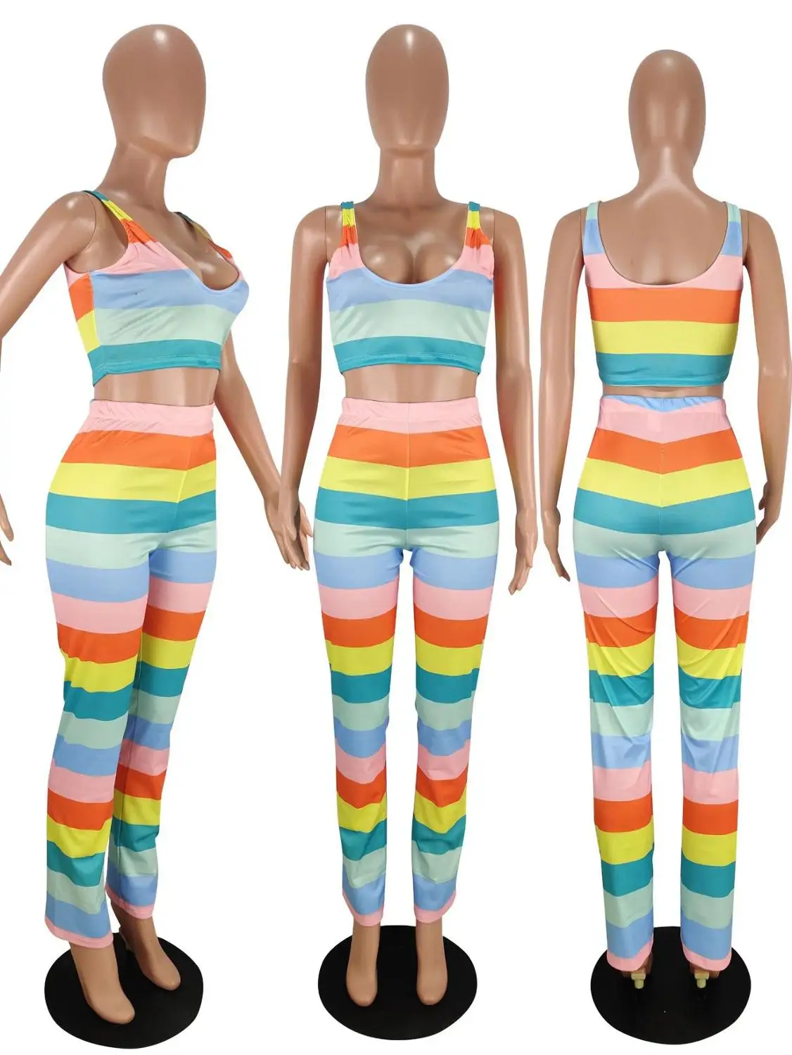 Colorful Striped Print Tank sleeveless Top With Long Pants Women Summer Suits
Colorful Striped Print Tank sleeveless Top With Long Pants Women Summer Suits