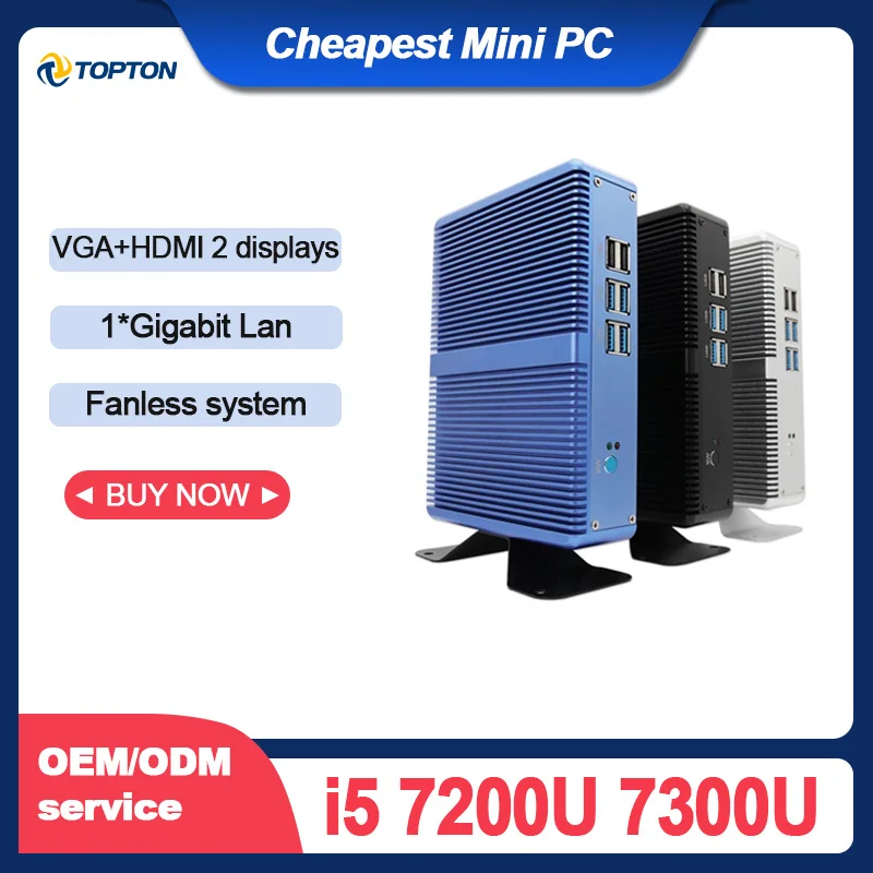 Недорогой мини ПК без вентилятора i5 7200U i3 7100U DDR4/DDR3 Win10 Pro Barebone Nuc компьютер Linux HTPC VGA
