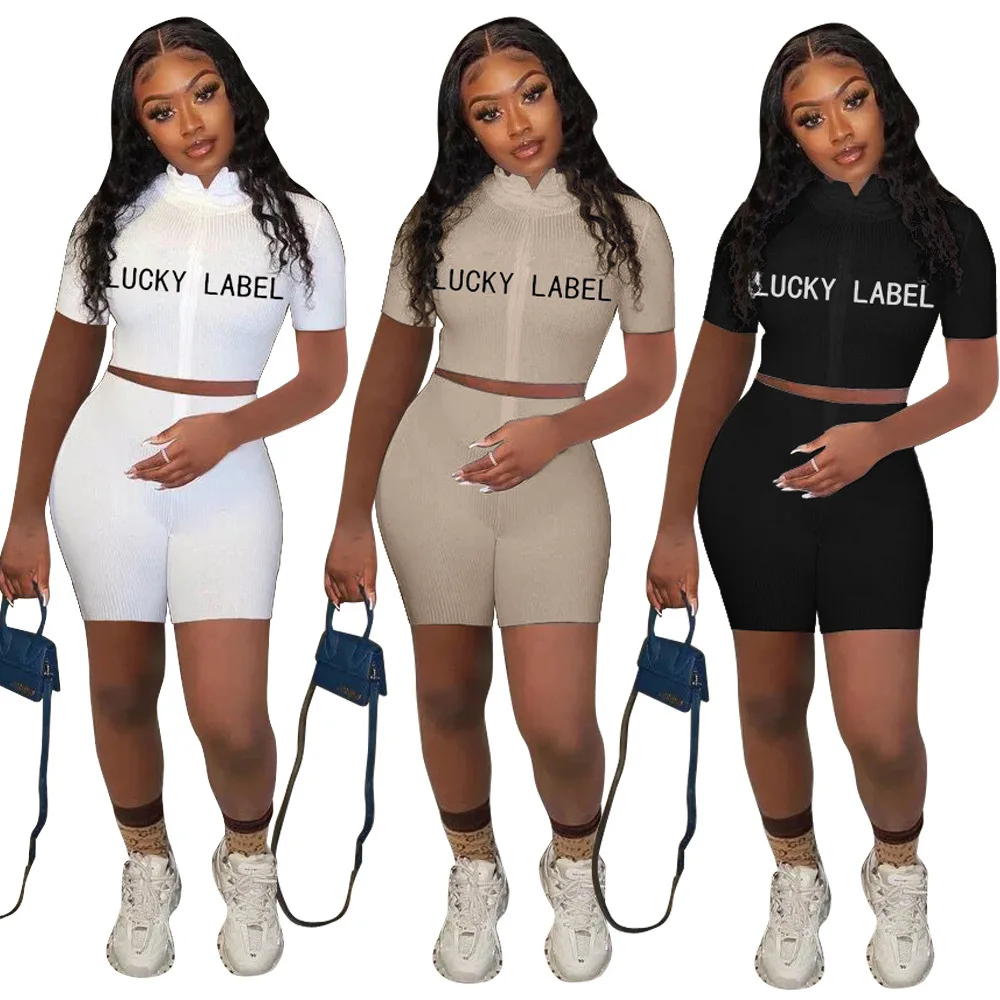 Lucky Label Embroidery Two Piece Sets Summer Tracksuit for Women Short Sleeve Ribbed Crop Top Bodycon Shorts Activewear Outfits
Lucky Label Embroidery Two Piece Sets Summer Tracksuit for Women Short Sleeve Ribbed Crop Top Bodycon Shorts Activewear Outfits