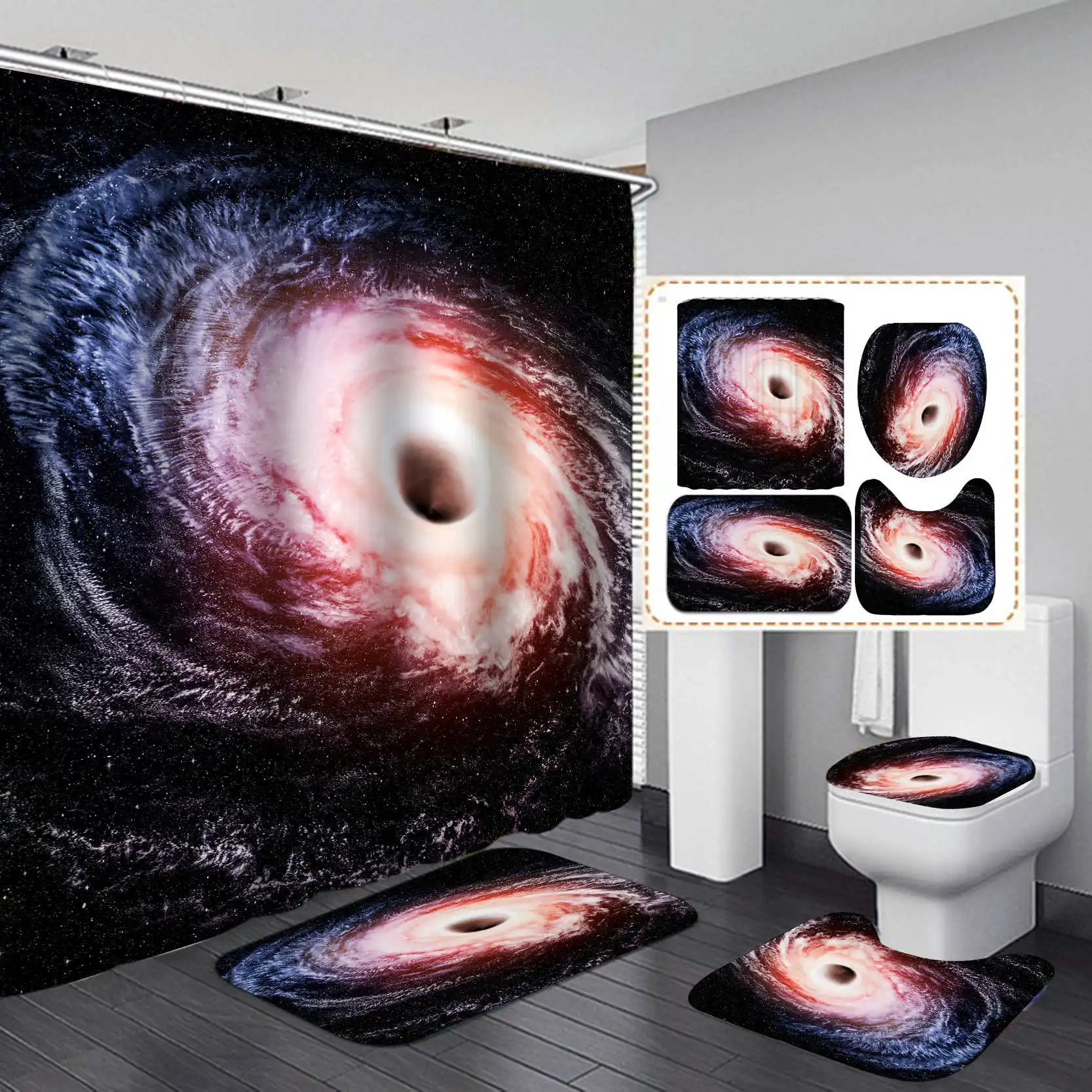 Charm Starry Sky Print Shower Curtain 4 Piece Carpet Cover Toilet Cover Bath Mat Pad Set Bathroom Curtain with 12 Hooks
Charm Starry Sky Print Shower Curtain 4 Piece Carpet Cover Toilet Cover Bath Mat Pad Set Bathroom Curtain with 12 Hooks