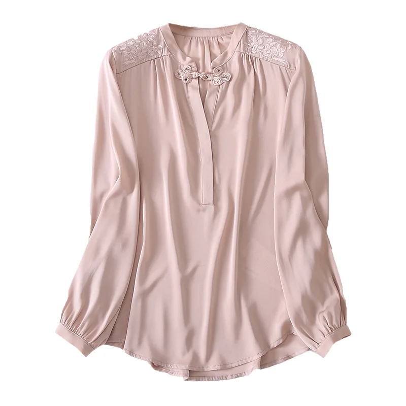 Heavyweight silk women's top stand collar silk shirt women's autumn long sleeve embroidered retro wide pine mulberry silk shirt
Heavyweight silk women's top stand collar silk shirt women's autumn long sleeve embroidered retro wide pine mulberry silk shirt