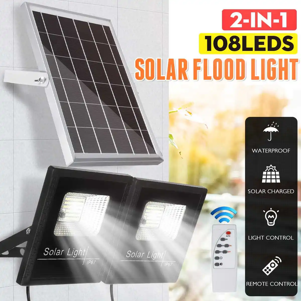 500W LED Solar Flood Light Remote Control Spotlight IP67 Waterproof Street Light Dimmable Outdoor Garden Lamp Timer Function
500W LED Solar Flood Light Remote Control Spotlight IP67 Waterproof Street Light Dimmable Outdoor Garden Lamp Timer Function