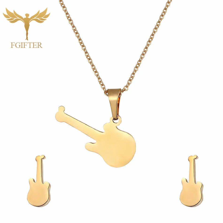 Hip Hop Men's and Women's Necklace Earrings Gold Guitar Jewelry Fashion Stainless Steel Jewelry set
Hip Hop Men's and Women's Necklace Earrings Gold Guitar Jewelry Fashion Stainless Steel Jewelry set