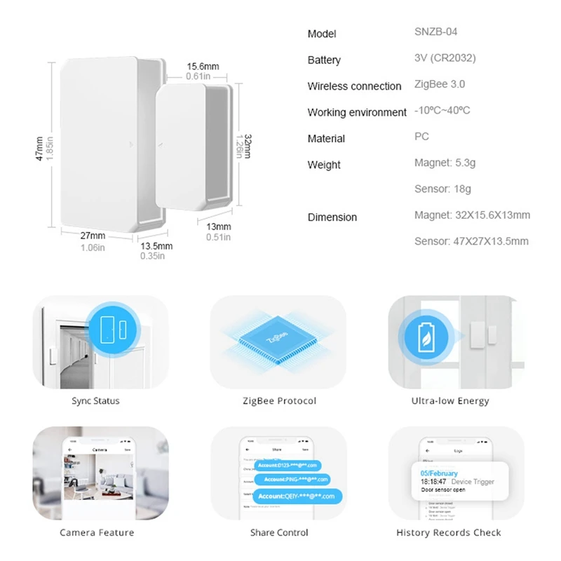SONOFF SNZB-04 - ZigBee Wireless Door/Window Sensor Alarm Work With ZigBee Bridge For eWeLink APP Smart Home Security Tool
SONOFF SNZB-04 - ZigBee Wireless Door/Window Sensor Alarm Work With ZigBee Bridge For eWeLink APP Smart Home Security Tool
