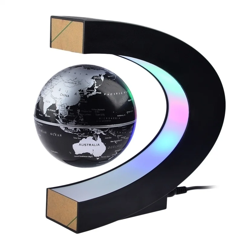 

High Rotation Magnetic Suspension Maglev Levitation Globe with LED Night Lights for Learning Home Office Desk Decoration Black