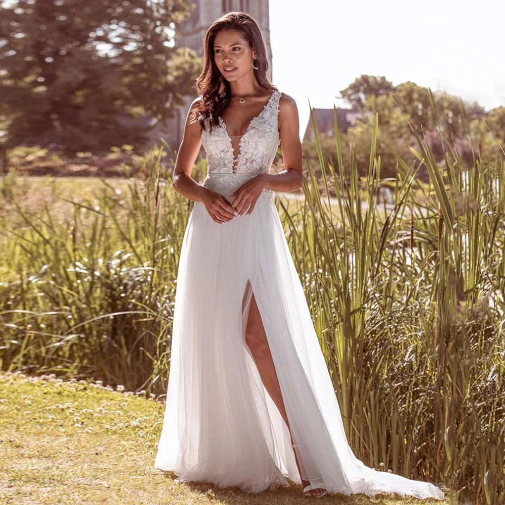 Simple Slit Wedding Dresses For Woman A Line Vintage Tulle Plus Size Bridal Gown Civil Floor Length Robe De Mariage Backless
Simple Slit Wedding Dresses For Woman A Line Vintage Tulle Plus Size Bridal Gown Civil Floor Length Robe De Mariage Backless