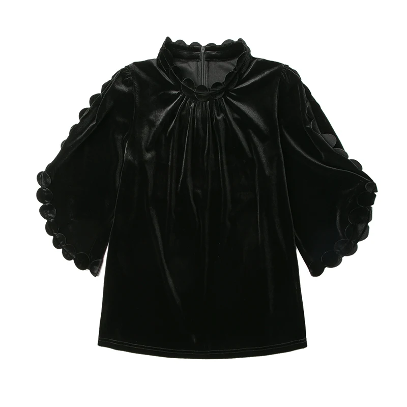 Elegant Black Velvet Tops Patchwork Ruffles Sweet Pullover Bottoming Shirts 2021 Spring Fashion Loose Ladies Blouse Blusa Mujer
Elegant Black Velvet Tops Patchwork Ruffles Sweet Pullover Bottoming Shirts 2021 Spring Fashion Loose Ladies Blouse Blusa Mujer