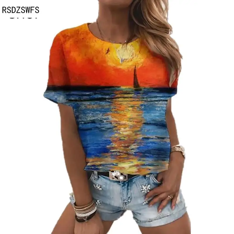 Женская летняя футболка с 3D-принтом короткий повседневный летний топ рисунком
