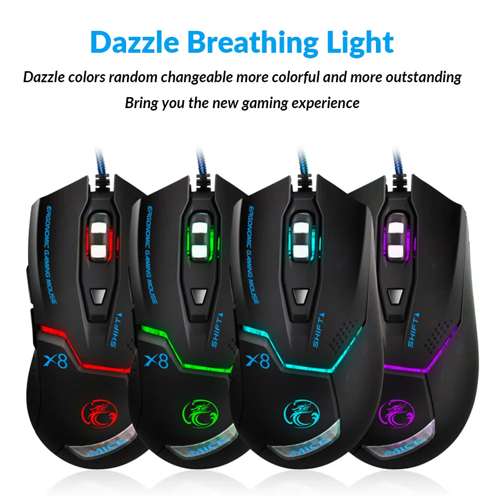 

imice USB Wired Gaming Computer Mouse Gamer game 3200 DPI Adjustable Optical Mice Gaming Mouse Ergonomic for Laptop PC Mouse X8