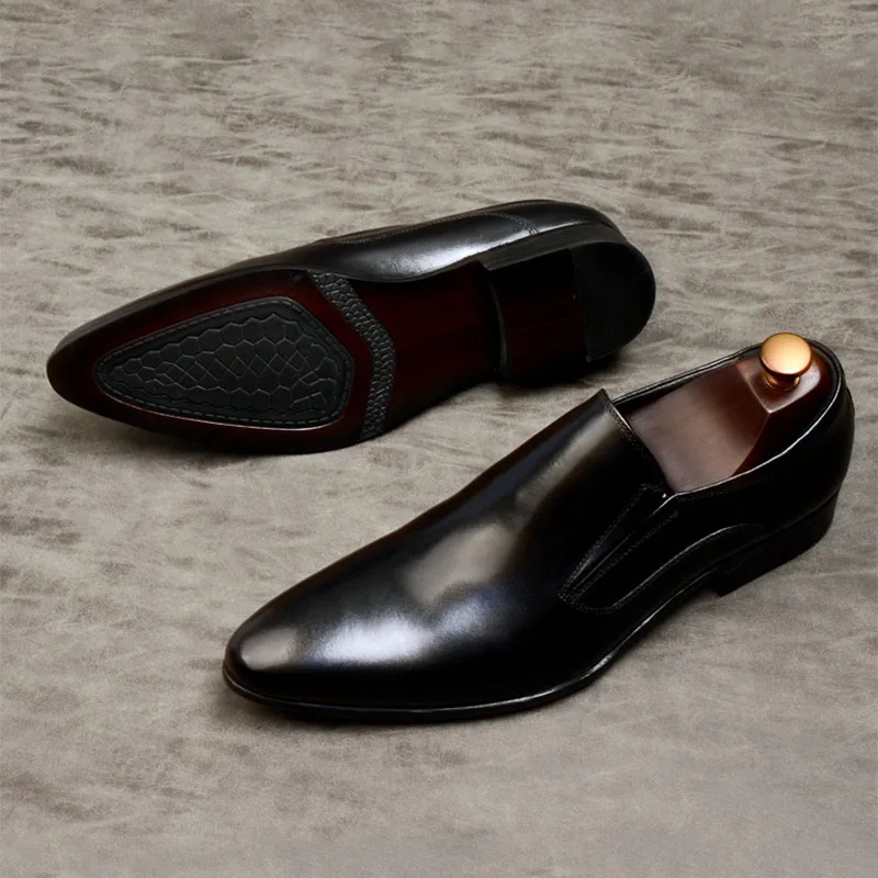 SIPRIKS Модные мужские классические туфли из натуральной кожи без шнуровки с острым