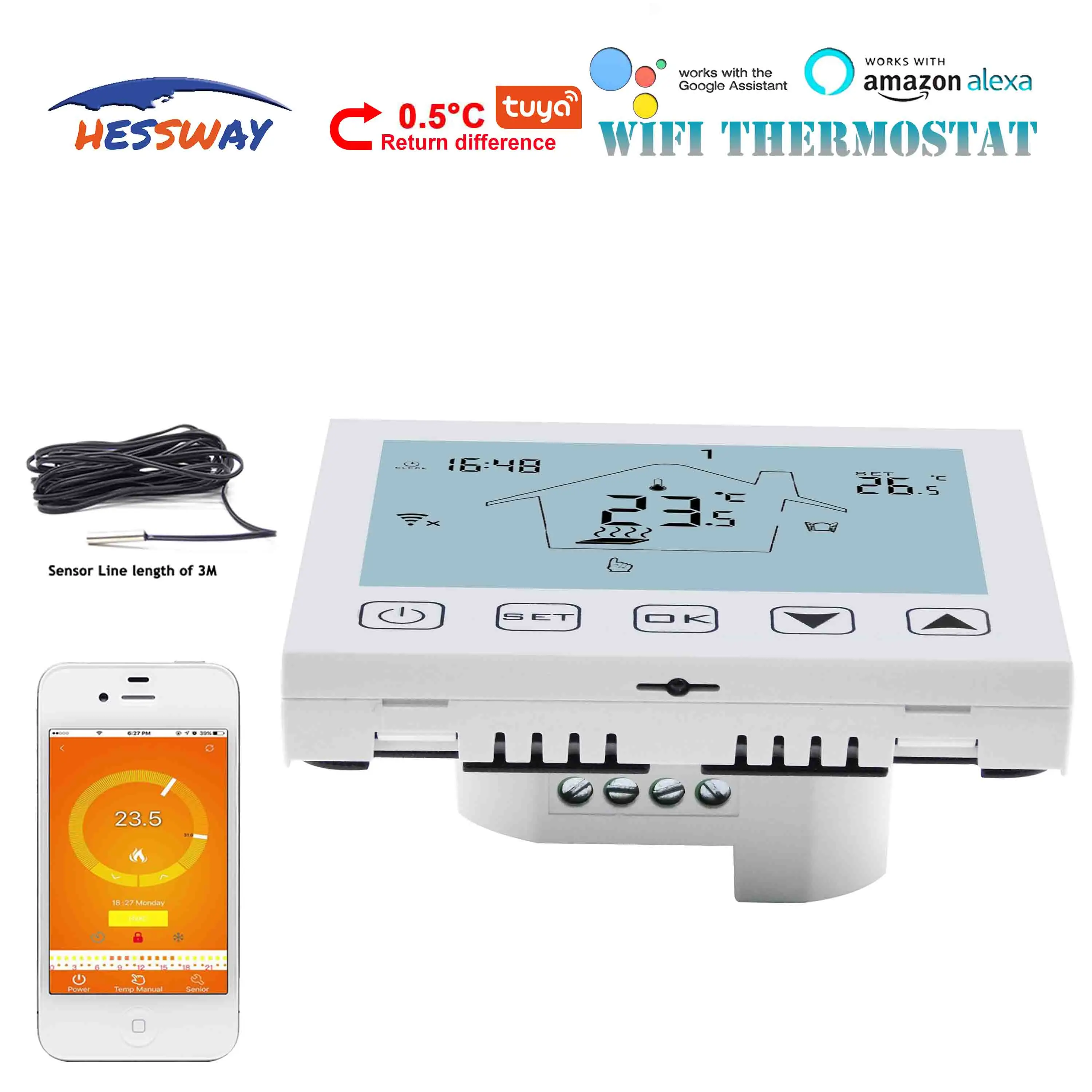 Нагревательный кабель HESSWAY 16 А Wi-Fi термостат для электрического пола | Канцтовары