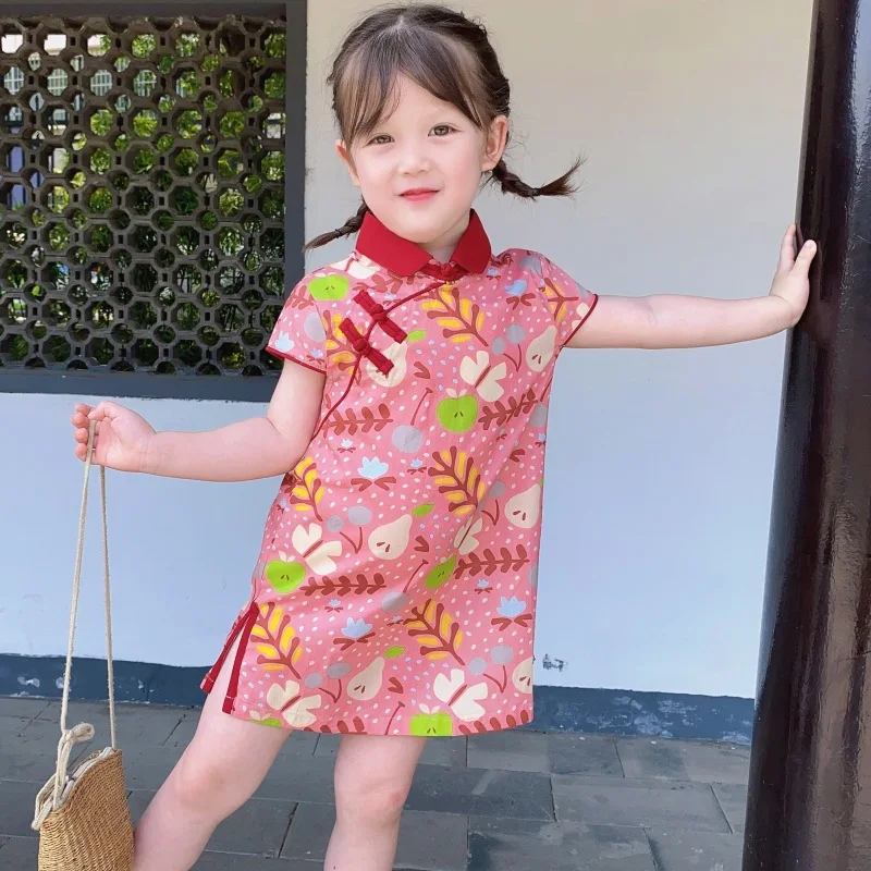 3Colors Cute Chinese Traditional Floral Print Cherry Cheongsam For Girls Hanfu Short Sleeve Dress Chinese Knot Summer Kids
3Colors Cute Chinese Traditional Floral Print Cherry Cheongsam For Girls Hanfu Short Sleeve Dress Chinese Knot Summer Kids
