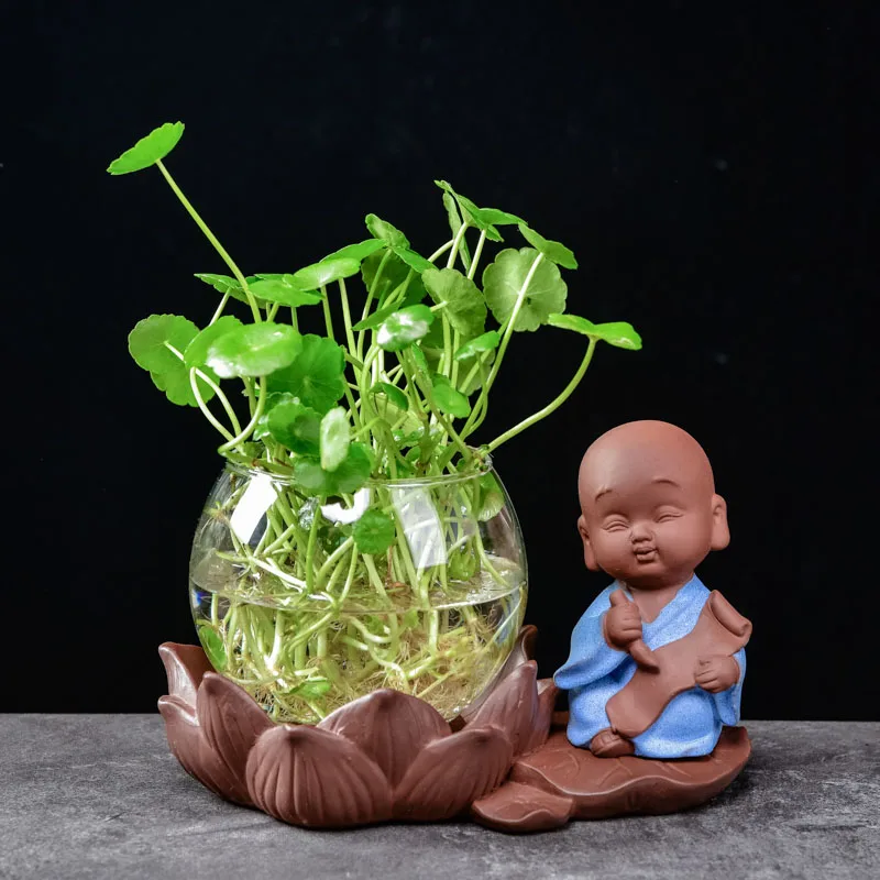 Chinese Purple Sand Ceramic Flower Pot Glass Hydroponic Plant Vase Office Living Room Home Decoration Little Monk Zen Sculpture
Chinese Purple Sand Ceramic Flower Pot Glass Hydroponic Plant Vase Office Living Room Home Decoration Little Monk Zen Sculpture
