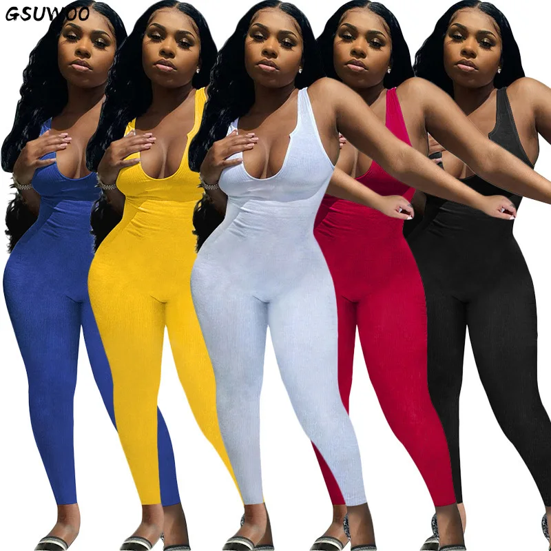 GSUWOO Women Solid Rib Knit Sleeveless Deep V Activewear Tank Jumpsuit Casual Outfit Rompers Fitness Sporty Bodycon Overalls
GSUWOO Women Solid Rib Knit Sleeveless Deep V Activewear Tank Jumpsuit Casual Outfit Rompers Fitness Sporty Bodycon Overalls