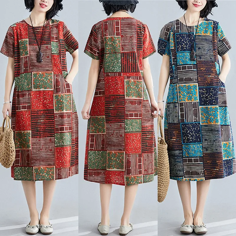 Women's Round Neck Temperament Dress Short-Sleeve Fashion Print Loose Waist Mid-Length Dress
Women's Round Neck Temperament Dress Short-Sleeve Fashion Print Loose Waist Mid-Length Dress