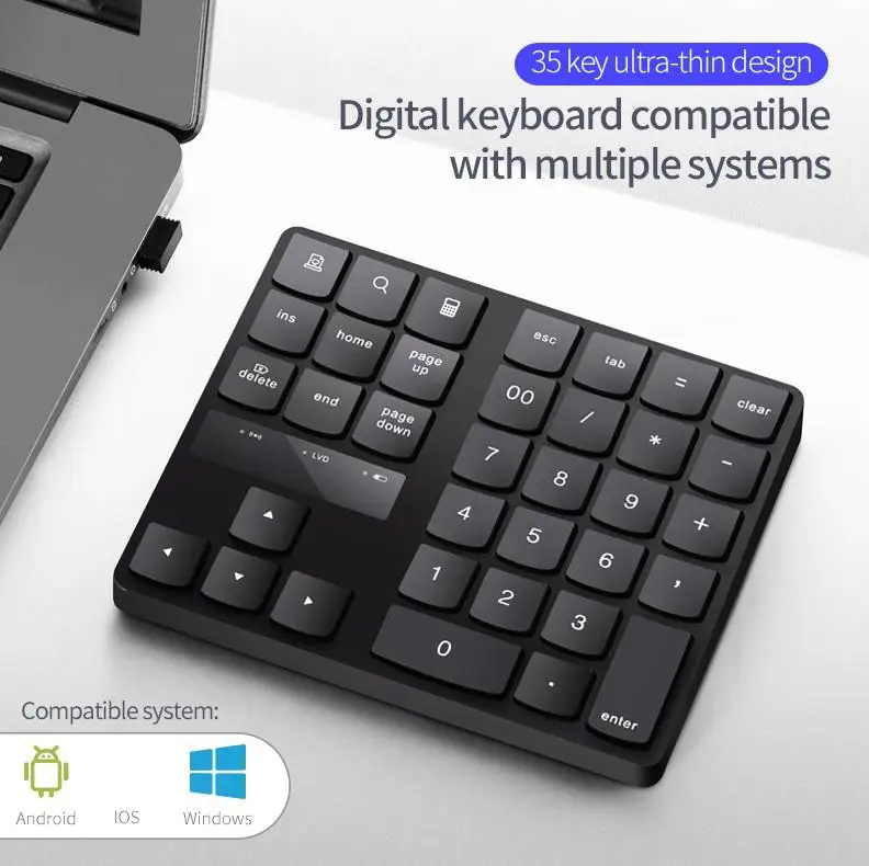 

2.4Ghz Wireless Rechargeable Multimedia Keyboard 35-key Stable Signal Transmission 10M Effective Distance for MacOS Windows