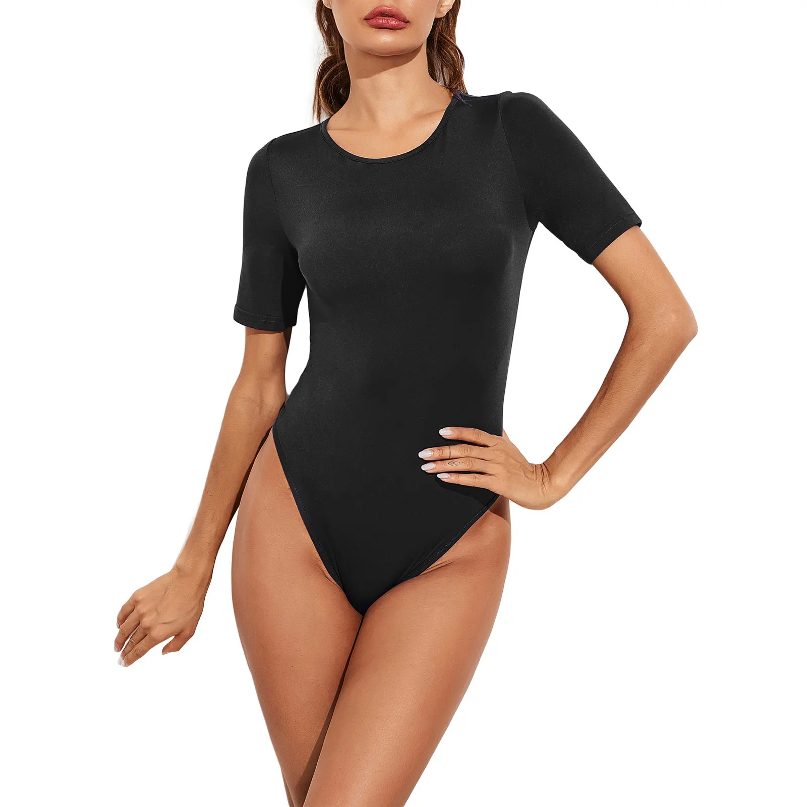 Womens Summer Short-sleeved Bodysuit Fashion Solid Color Round Neck Tight-fitting Jumpsuit
Womens Summer Short-sleeved Bodysuit Fashion Solid Color Round Neck Tight-fitting Jumpsuit