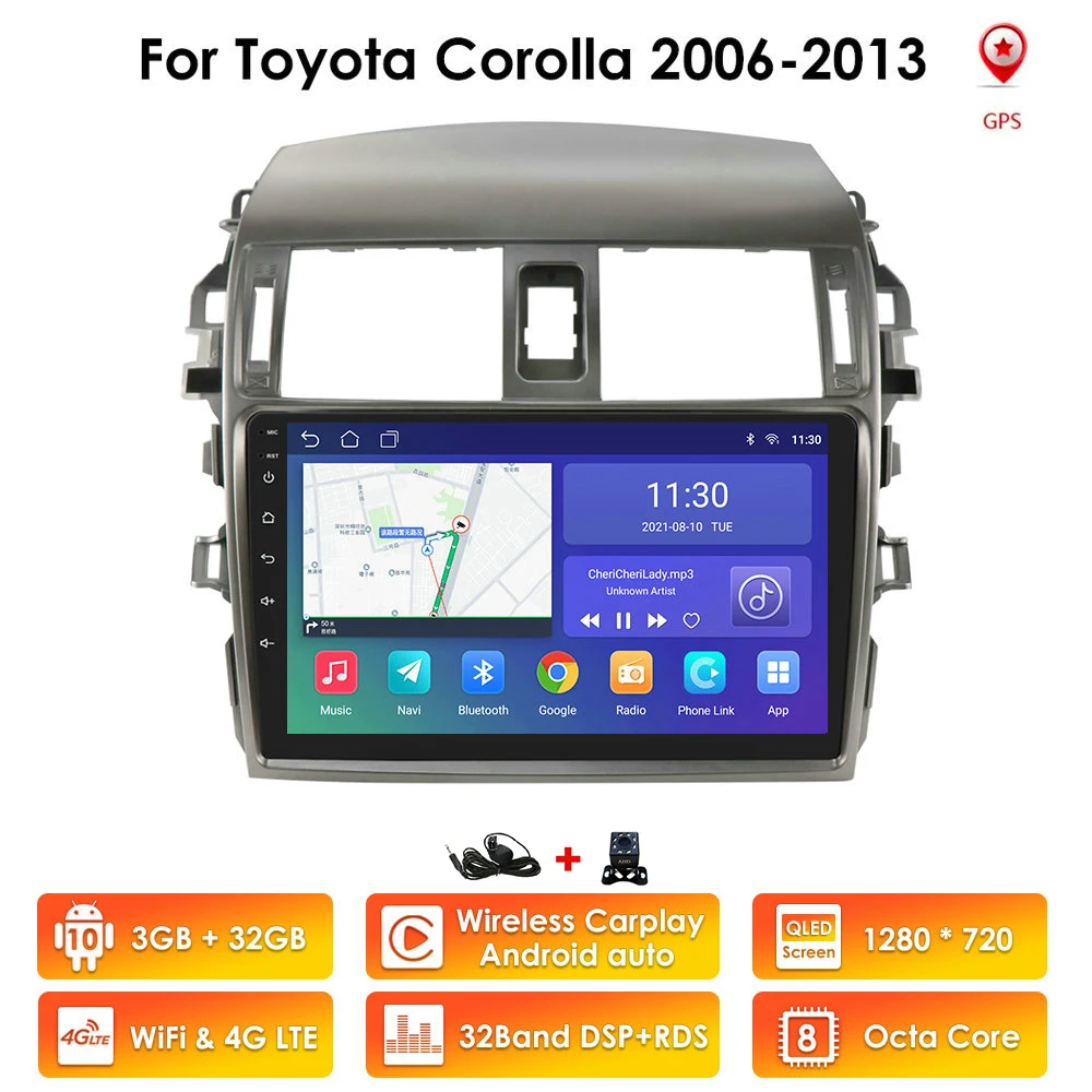 

Автомагнитола 2DIN на Android, автомобильный мультимедийный плеер для Toyota Corolla E140 E150 2006-2013, автомобильное радио, аудио, GPS, Wi-Fi, 4G, Carplay, BT, USB