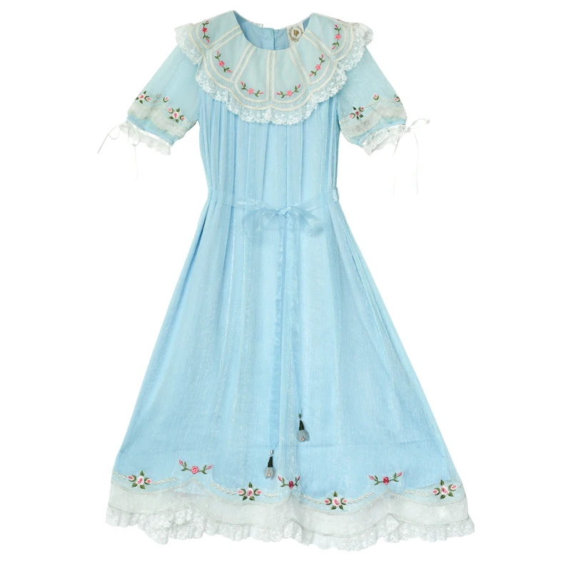 Summer Women Mori Girl Fresh Sweet Embroidery Sky Blue A-Line Midi Chiffon Casual Loose Long Everyday Dress
Summer Women Mori Girl Fresh Sweet Embroidery Sky Blue A-Line Midi Chiffon Casual Loose Long Everyday Dress