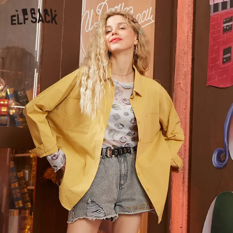 ELFSACK многоцветная однотонная Минималистичная рубашка оверсайз для женщин 2020