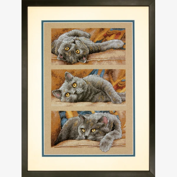 

14/22/25ct Hot Sell Lovely Counted Triptych Cross Stitch Kit Max the Cat, Max le chat Dim 70-35301