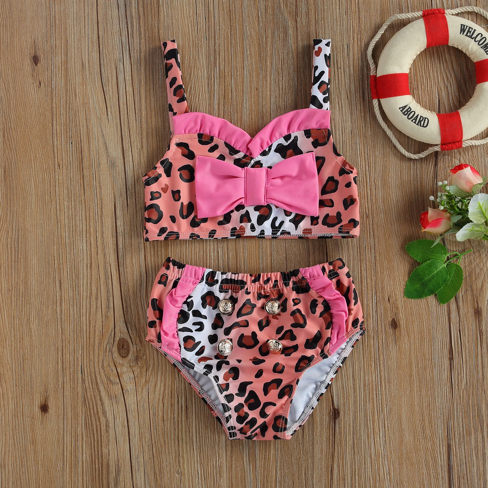 0-4T Toddler Sweet Girl Two-Piece Swimsuit Cute Pink Leopard Print Bow Strap Bikini Top + Briefs Swimming Pool Beach Suit
0-4T Toddler Sweet Girl Two-Piece Swimsuit Cute Pink Leopard Print Bow Strap Bikini Top + Briefs Swimming Pool Beach Suit