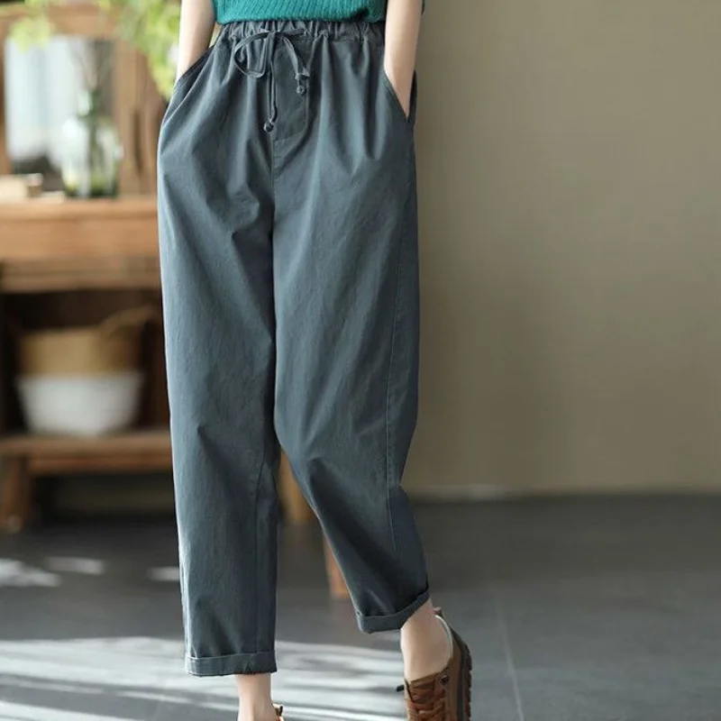 2021 Women Spring Summer Casual Cotton Linen Pants Lady Lace Up Solid Elastic High Waist Harem Trousers Female Vintage Pant D909
2021 Women Spring Summer Casual Cotton Linen Pants Lady Lace Up Solid Elastic High Waist Harem Trousers Female Vintage Pant D909
