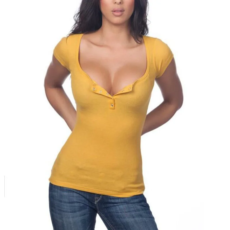Open Chest Shirt Sexy Deep V Neck Front Button Tight Fitting T Shirts Summer Fashion Punk Women Streetwear Tshirt Short Sleeve
Open Chest Shirt Sexy Deep V Neck Front Button Tight Fitting T Shirts Summer Fashion Punk Women Streetwear Tshirt Short Sleeve