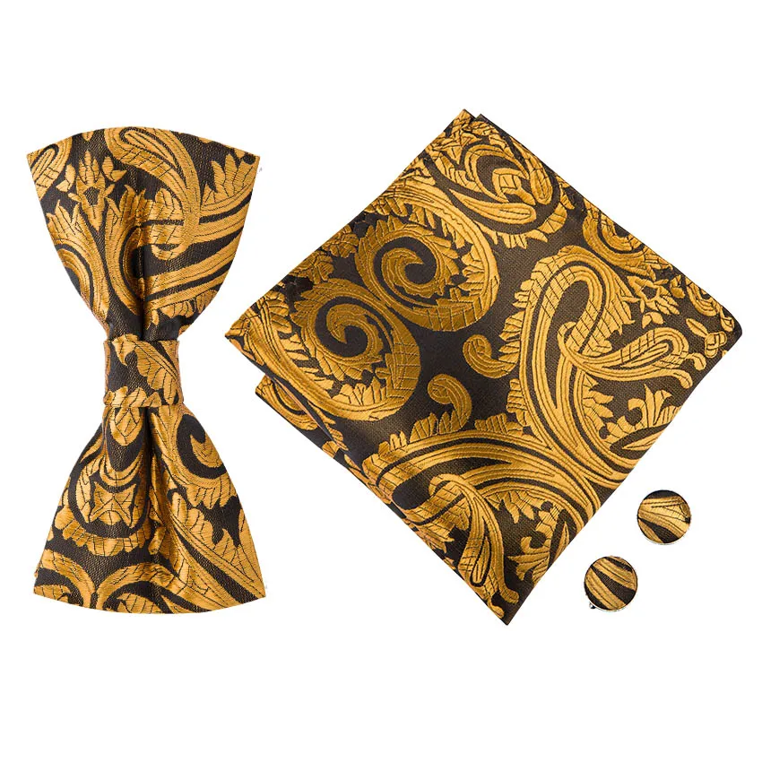 Barry.Wang Fashion Gold Bow Ties for Men 100% Silk Butterfly Pre-Tied Bow Tie Pocket Square Cufflinks Suit Set Floral Bowtie
Barry.Wang Fashion Gold Bow Ties for Men 100% Silk Butterfly Pre-Tied Bow Tie Pocket Square Cufflinks Suit Set Floral Bowtie