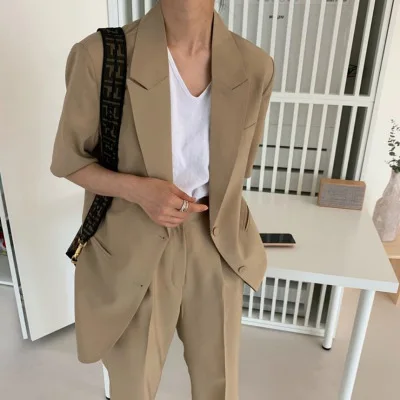 2020 Summer Vintage Casual Korean Women Two Piece Blazer Suits Sets Short Sleeve Blazer + High Waist Wide Leg Suit Pants Outfits
2020 Summer Vintage Casual Korean Women Two Piece Blazer Suits Sets Short Sleeve Blazer + High Waist Wide Leg Suit Pants Outfits