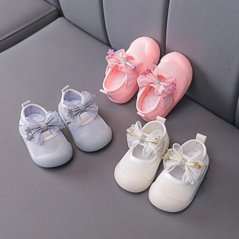 

Female Baby Cute Bowknot Kick-Proof Toddler Shoes Single Shoes 2022 Spring New Korean Style Breathable Soft-Soled Princess Shoes
