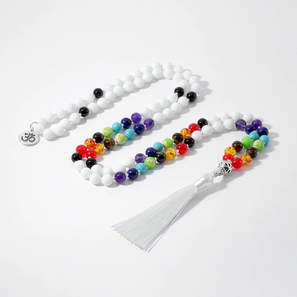 Seven Chakras Japa Mala Beaded Hand-Knotted Necklace Meditation Yoga Tassel Pendant OM Charm Jewelry
Seven Chakras Japa Mala Beaded Hand-Knotted Necklace Meditation Yoga Tassel Pendant OM Charm Jewelry