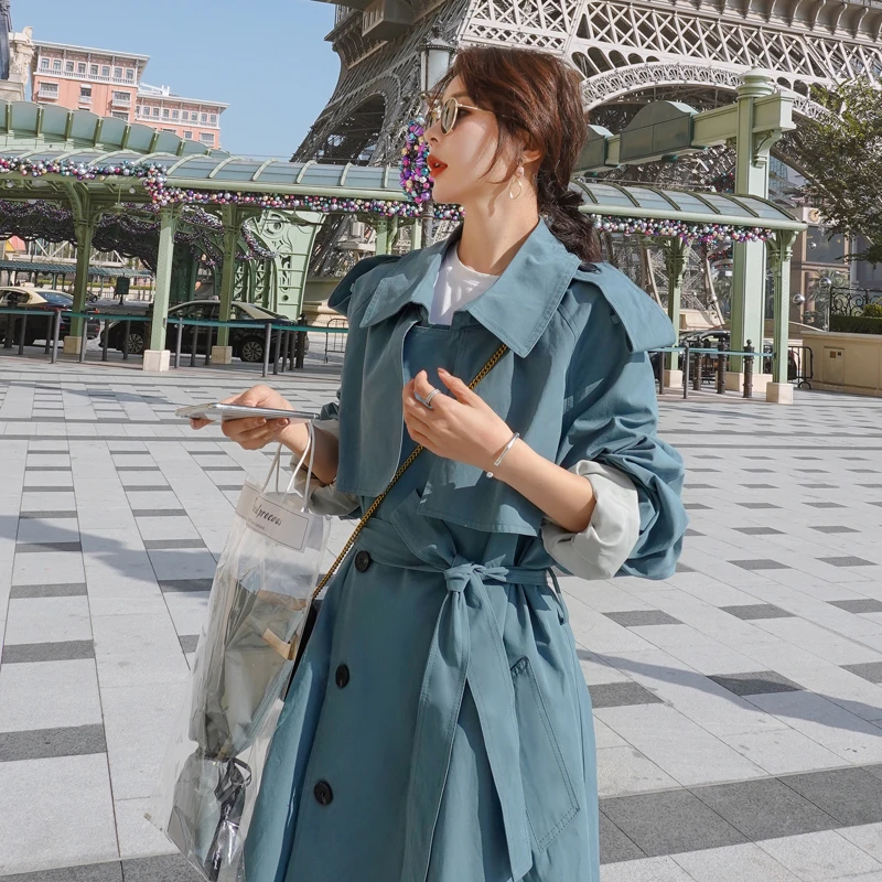 Khaki Blue Trench Coat Women Long Double Breasted Belted 2020 New Autumn With Windbreaker Female Outerwear Tops
Khaki Blue Trench Coat Women Long Double Breasted Belted 2020 New Autumn With Windbreaker Female Outerwear Tops