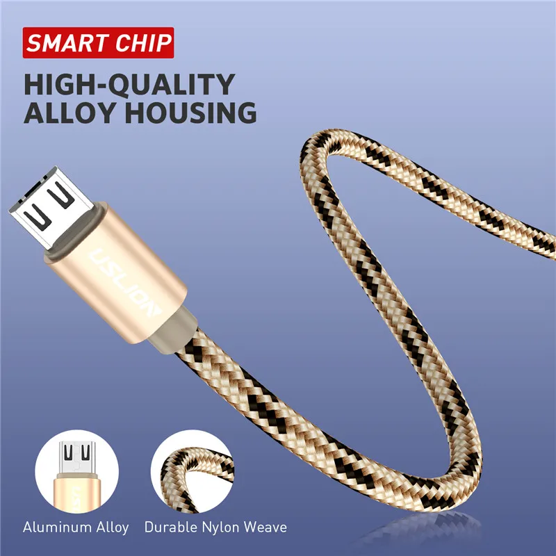 USLION 2.4A Micro USB кабель для samsung Xiaomi huawei Быстрая зарядка зарядное устройство