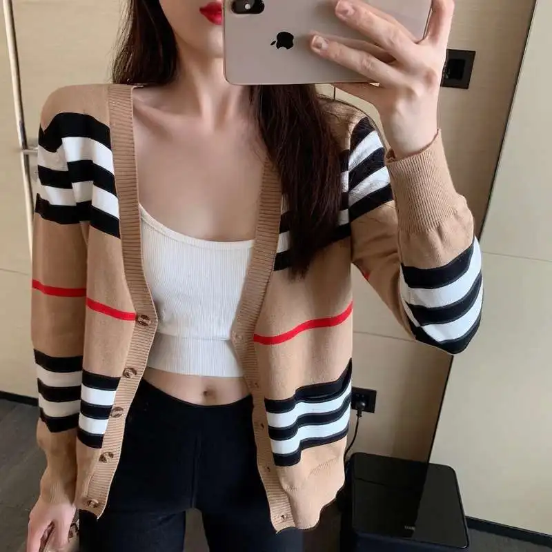 2020 New Autumn Striped Knitted Cardigans Sweater Women V-neck Casual Sweater Coat Female Office Lady
2020 New Autumn Striped Knitted Cardigans Sweater Women V-neck Casual Sweater Coat Female Office Lady