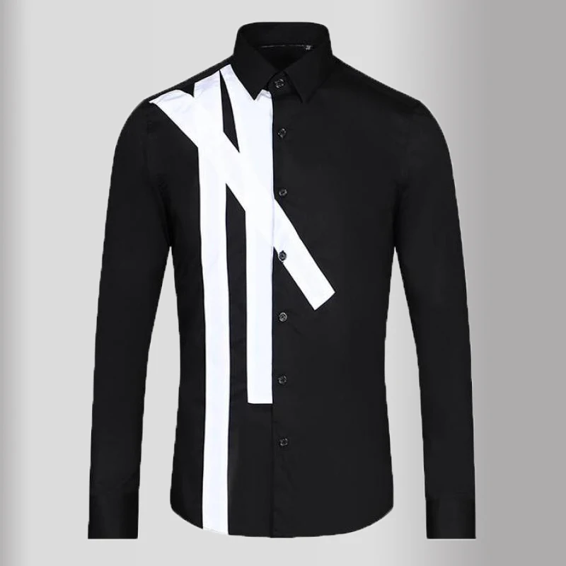 2021 Patch Splicing Mens Shirts High Quality Long Sleeve Black White Casual Mens Dress Shirts Slim Fit Party Male Shirts 3XL
2021 Patch Splicing Mens Shirts High Quality Long Sleeve Black White Casual Mens Dress Shirts Slim Fit Party Male Shirts 3XL