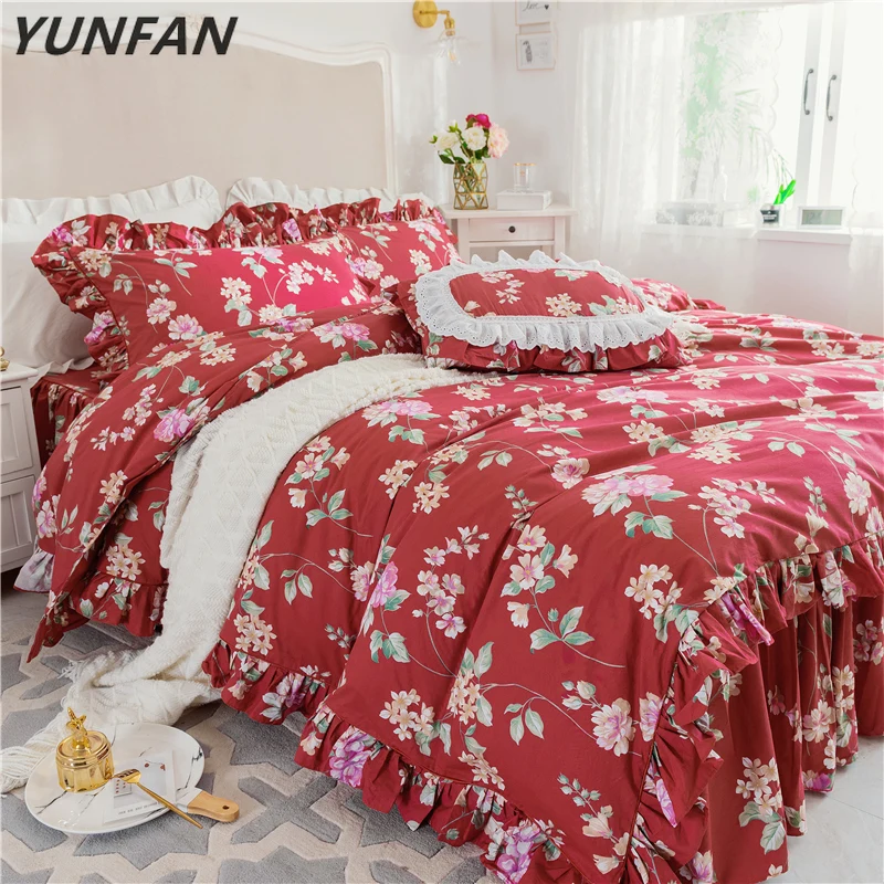Luxury Cotton flowers Bedding Set Twin Queen King size Bed set red Duvet Cover set old furniture bed skirt pillowcase bedclothes
Luxury Cotton flowers Bedding Set Twin Queen King size Bed set red Duvet Cover set old furniture bed skirt pillowcase bedclothes