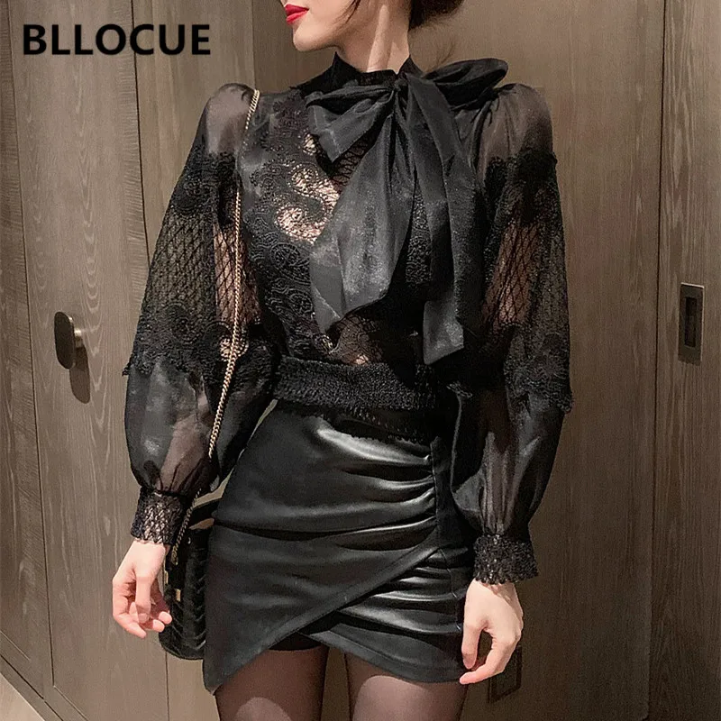 BLLOCUE Корейская пикантная модная дикая рубашка с галстуком-бабочкой 2020 весенние