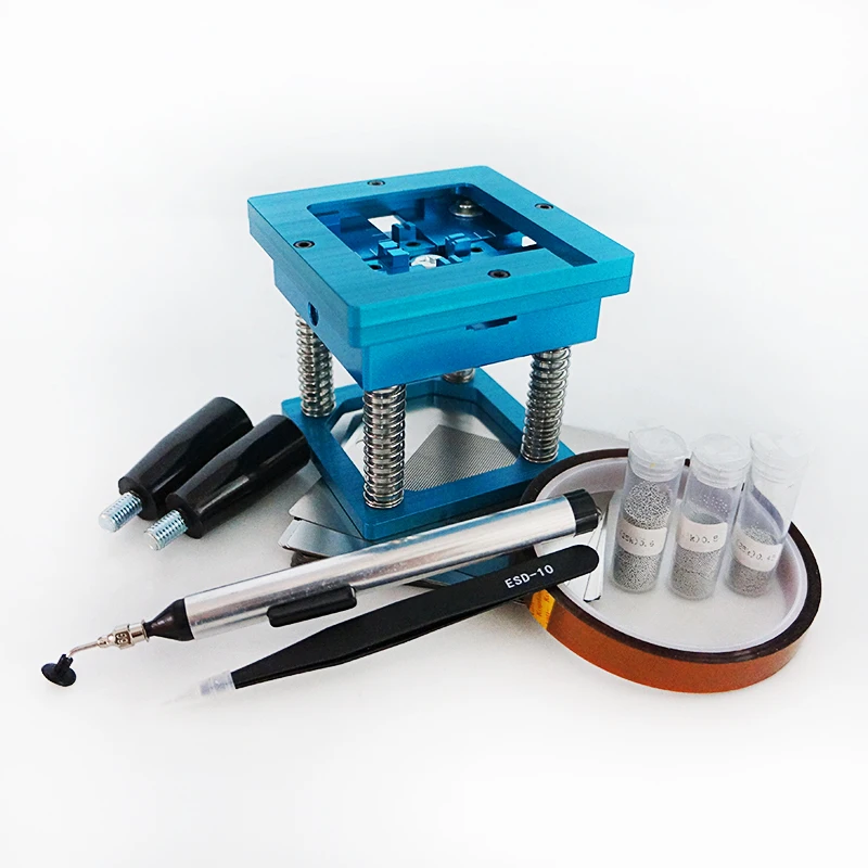 BGA rework kit 90MM reballing jig Blue with handle and Vacuum pen solder ball with 29PCS universal stencils
BGA rework kit 90MM reballing jig Blue with handle and Vacuum pen solder ball with 29PCS universal stencils