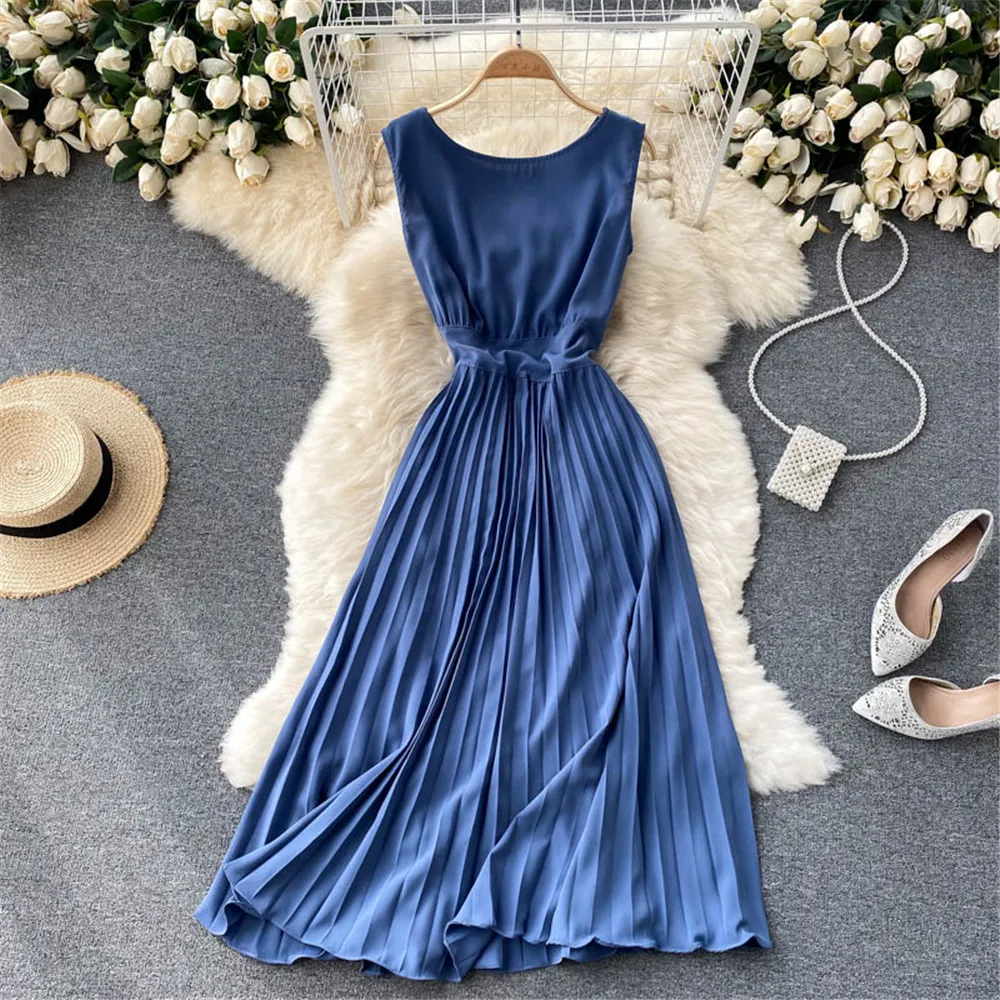 Sleeveless Summer Women's Dress 2021 Fashion Pleated Midi Dresses Blue Robe Sundress Casual Vestidos Female Clothing Coisini 
Sleeveless Summer Women's Dress 2021 Fashion Pleated Midi Dresses Blue Robe Sundress Casual Vestidos Female Clothing Coisini