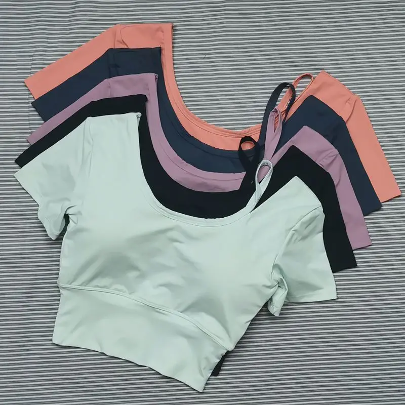 Women's T-Shirt Summer Yoga Wear With Chest Pad Sports Top Short-Sleeved 2021 New Trendy Fitness Slim Sexy Quick-Drying Clothes
Women's T-Shirt Summer Yoga Wear With Chest Pad Sports Top Short-Sleeved 2021 New Trendy Fitness Slim Sexy Quick-Drying Clothes