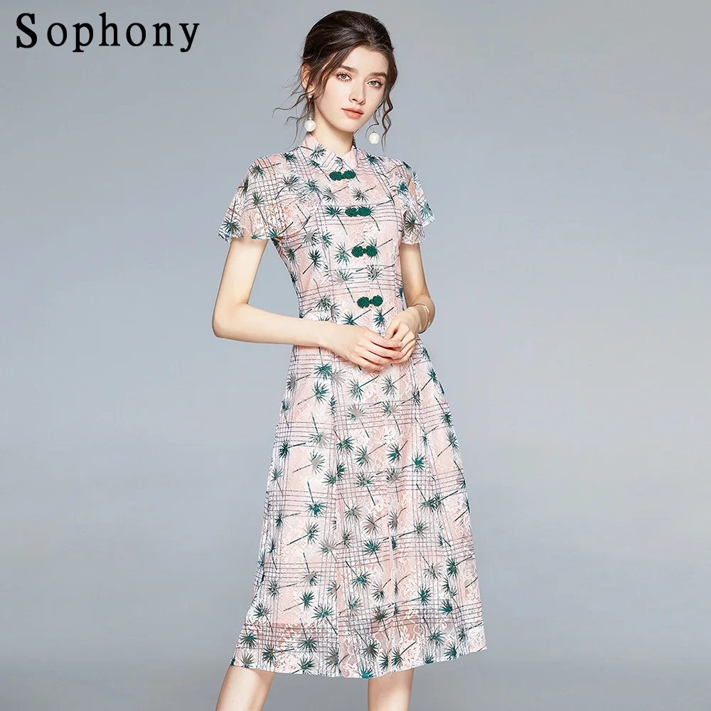 2021 Summer Women Elegant Hollow Out Printed Split Sexy Vestidos Stand Collar Short Flare Sleeve Lace Cheongsam Dress 6688
2021 Summer Women Elegant Hollow Out Printed Split Sexy Vestidos Stand Collar Short Flare Sleeve Lace Cheongsam Dress 6688