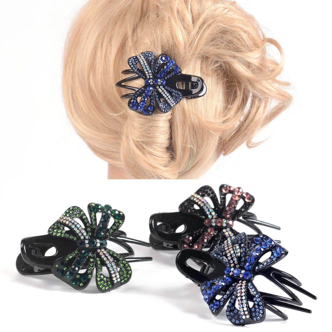 New Rhinestone Crystal Bowknot Hair Jewelry Women Ladies Plastic Claw Hairclip Hairpins
New Rhinestone Crystal Bowknot Hair Jewelry Women Ladies Plastic Claw Hairclip Hairpins