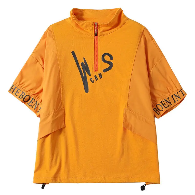 The new summer dress of 2021 women's short-sleeved loose large-size printed spliced T-shirt with stand-up collar and zipper casu
The new summer dress of 2021 women's short-sleeved loose large-size printed spliced T-shirt with stand-up collar and zipper casu
