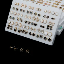 18/36/100Pairs Mixed Styles Rhinestone Sunflower Geometric Animal Star Moon Plastic Stud Earrings Set For Women Girls Jewelry