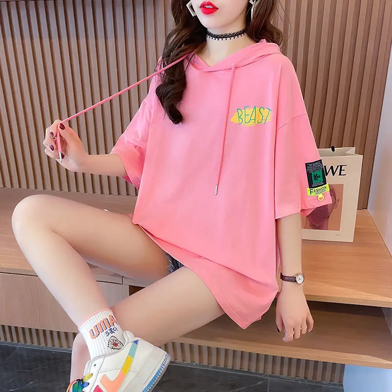 2021 Summer New Style Plus Size Women's Hooded Short-sleeved T-shirt Women's Loose Belly Cover Top
2021 Summer New Style Plus Size Women's Hooded Short-sleeved T-shirt Women's Loose Belly Cover Top
