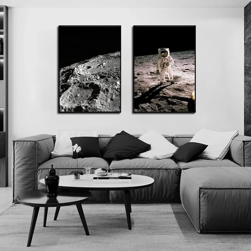 Картина на холсте с изображением космоса Луны планеты фэнтези плакат космонавта