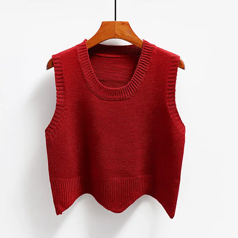 Wave Hem Red RU Student Spring Fall V-neck Girl Women Sweater Vest Loose Knit Outer Wear Leisure Clothing Coat Top Girls Cloth
Wave Hem Red RU Student Spring Fall V-neck Girl Women Sweater Vest Loose Knit Outer Wear Leisure Clothing Coat Top Girls Cloth
